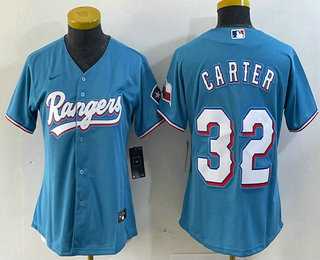Women%27s Texas Rangers #32 Evan Carter Light Blue Team Logo Cool Base Jersey->mlb womens jerseys->MLB Jersey